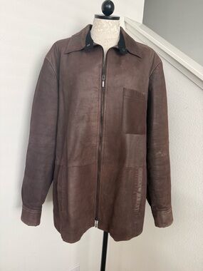 Armani Collezioni Brown Leather Zip Shirt Jacket
